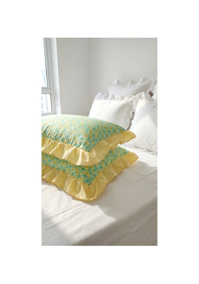 %100 Pamuklu Çiçek Desenli Fırfırlı Yastık Kılıfı 2 Adet 50x70 Cm Sarı - 863744406 Sarı