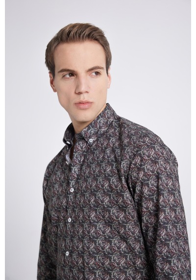 D's Damat Slim Fit Haki Baskılı Gömlek 1ec0221042599 Haki