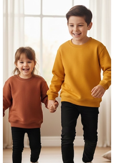 Zuzunga 2'li Basic Şardonlu Çocuk Sweatshirt Hardal - Kahverengi 9003