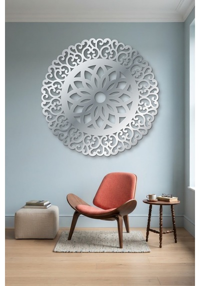 Lotus Mandala Metal Duvar Tablosu - Duvar Sanatı - Duvar Dekoru - Krom