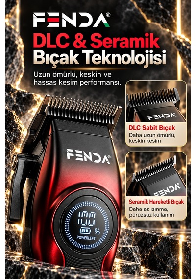 Fenda Profesyonel Şarjlı Bldc Motor 8000 Rpm 2'li Tıraş Makinesi Seti Kırmızı