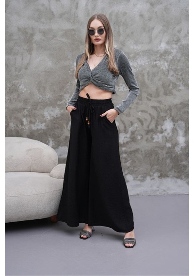 Rawea Kadın Modal Kumaş Etek Pantolon - Oversize & Geniş Paça Siyah