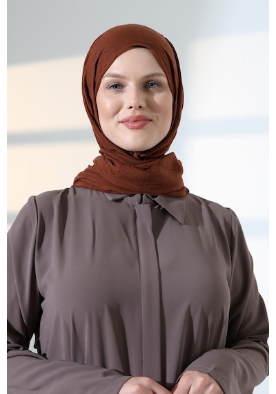 Kadın Tesettür Bambu Kraş Şal, Ütü Gerektirmeyen Doğal Hijab Başörtüsü 75x180 Cm - Kahverengi