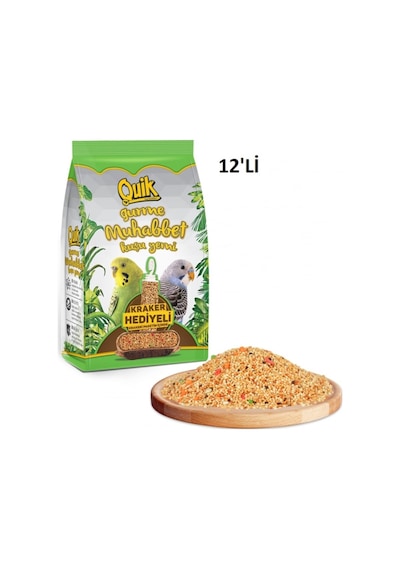Quik Gurme Muhabbet Kuşu Yemi 500 Gr + Ballı Kraker 12'li