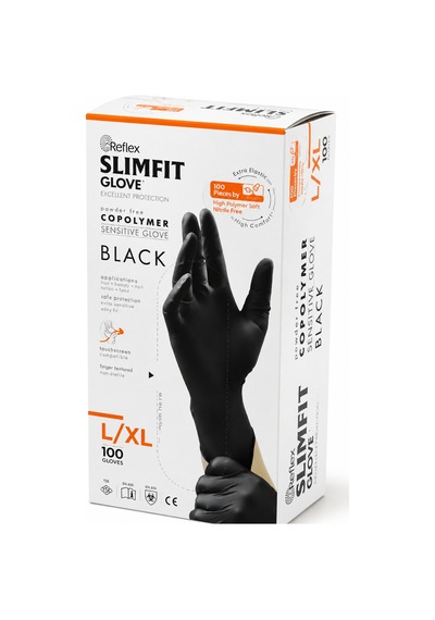 Reflex Slimfit Siyah Pudrasız Muayene Eldiveni L-xl 100 Lü Tek Kullanımlık Koruyucu Eldiven