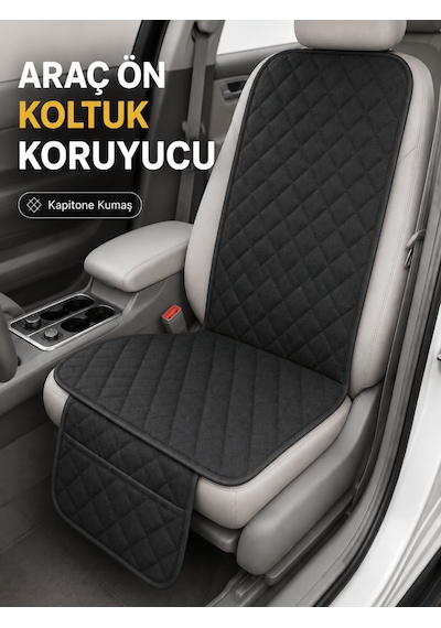 Beylini 2 Adet Oto Ön Koltuk Minderi Koltuk Kılıfı Cepli Lastikli Su Geçirmez Yıkanabilir Kapitone Kumaş Terletmez Universal Çocuk Kedi Köpek Kir Önleyici Kaymaz Set 2'li Set