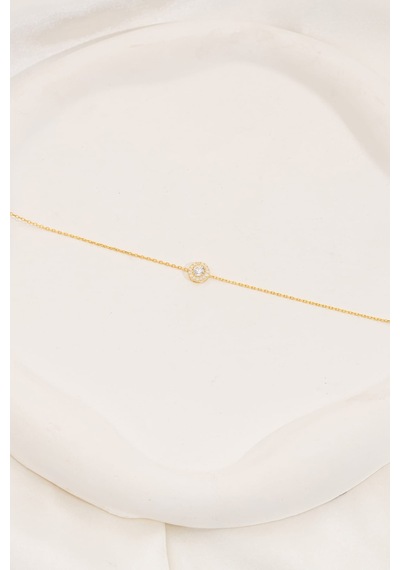 Zirkon Taşlı Gold Tektaş Anturaj Minimal Gümüş Bileklik Sa00032