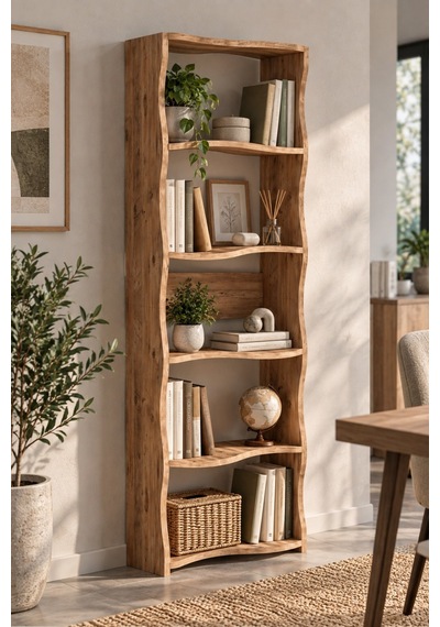 Sulorahome 5 Raflı Modern Dalgalı Tasarım Kitaplık Ve Dekoratif Raf Ünitesi Açık renkli ahşap Sulorahome 5 Raflı Modern Dalgalı Tasarım Kitaplık Ve Dekoratif Raf Ünitesi Açık renkli ahşap