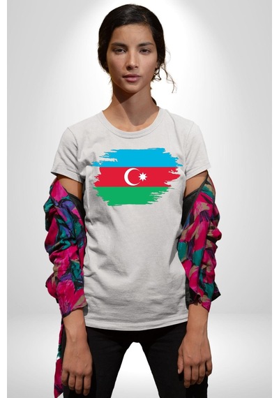 Azerbeycan Bayrağı Unisex Unisex Beyaz Organik Baskılı T-shirt Penye Yüksek Kalite Beyaz
