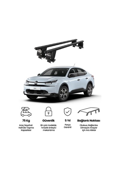 Royal Citroen C4x / E C4x 2022 Ve Sonrası Uyumlu Siyah Kilitli Ara Atkı Port Bagaj Tavan Barı