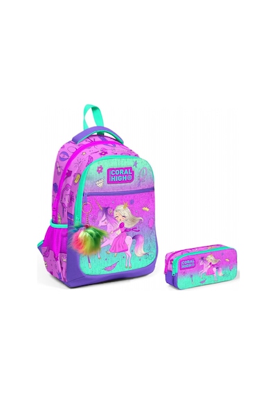 Coral High Pembe Yeşil Unicorn Ve Prenses İlkokul Okul Sırt Çantası Ve Kalemlik Seti