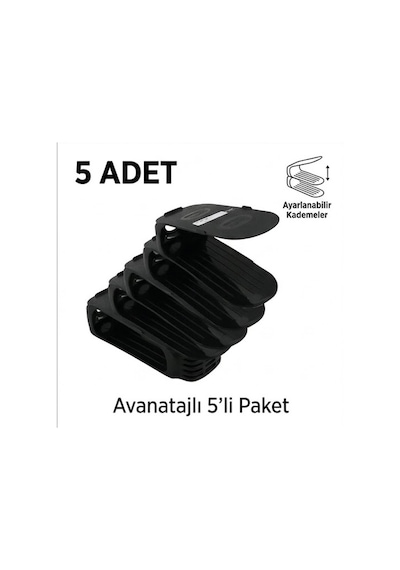 Buradabuldun Ayarlanabilir Ayakkabı Düzenleyici Rampa - Dolap İçi Yer Tasarrufu Sağlayan Ayakkabılık 5 Adet Siyah Buradabuldun Ayarlanabilir Ayakkabı Düzenleyici Rampa - Dolap İçi Yer Tasarrufu Sağlayan Ayakkabılık 5 Adet Siyah