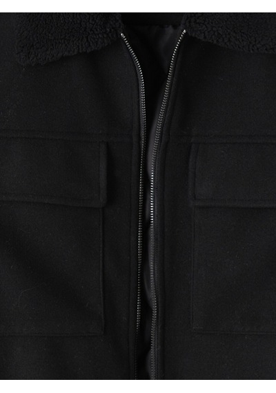 Lcw Vision Siyah Regular Fit Pelüş Gömlek Yaka Erkek Mont