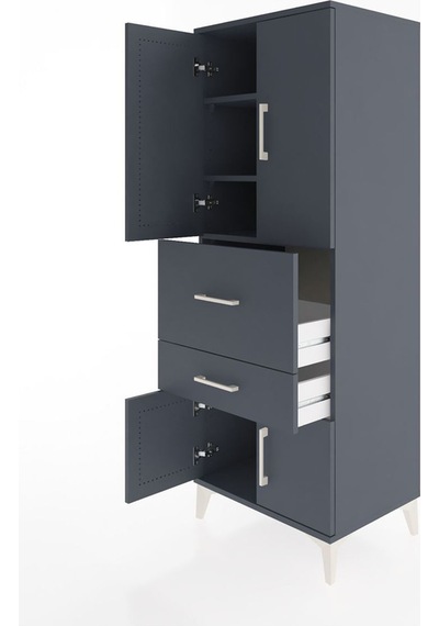 Hyperion Dolap 3 Raflı 2 Çekmeceli 4 Kapaklı 60x44x163 Antrasit-antrasit Antrasit
