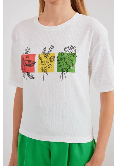 Hiccup Bdart Baskılı Yuvarlak Yaka T-shirt Beyaz