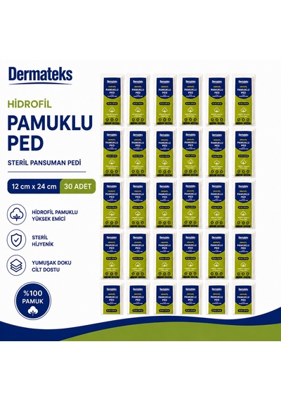 Dermateks Hidrofil Pamuklu Ped 12 24cm Steril Pansuman Pedi 30 Adet