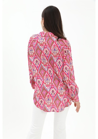 Wpr Reglan Kol Baskılı Saten Gömlek - Pembe-pembe Pembe