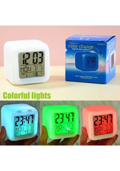 Led Dijital Renkli Masa Saati Alarm Termometre Tarih Masaüstü Saat Çok Renkli