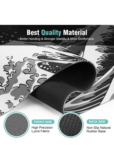 Tr Japon Deniz Dalgası Oyun Fare Altlığı, 31,5 X 11,8 Cm Japon Kanagawa Siyah Mousepad Masa Örtüsü, Sıvı Kontro