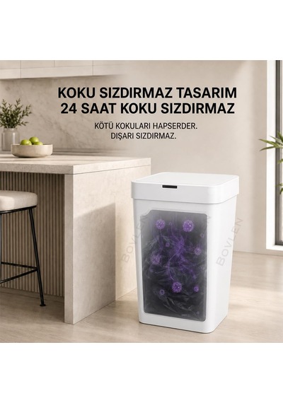 Ultra Mega Boy Otomatik Hareket Sensörlü Çöp Kovası, Çöp Kutusu Beyaz