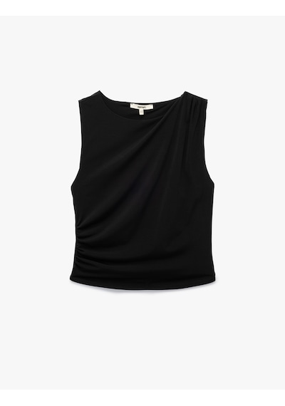 Koton Krep Kumaş Slim Fit Drape Detaylı Bisiklet Yaka Kolsuz Bluz Siyah 5sak10735ek Siyah