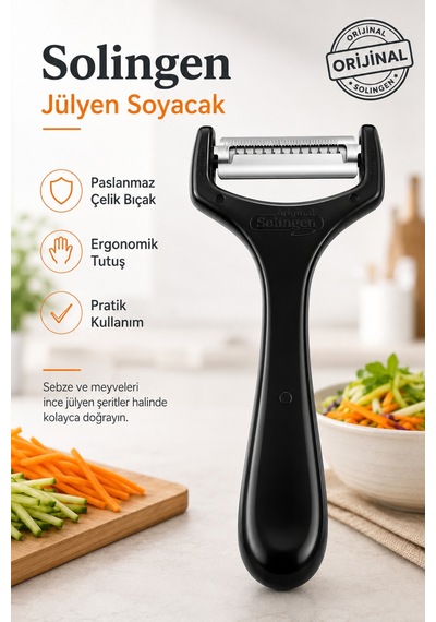Jülyen Soyacak Paslanmaz Çelik Bıçaklı Sebze Meyve Soyucu Kabak Havuç Dilimleyici Siyah