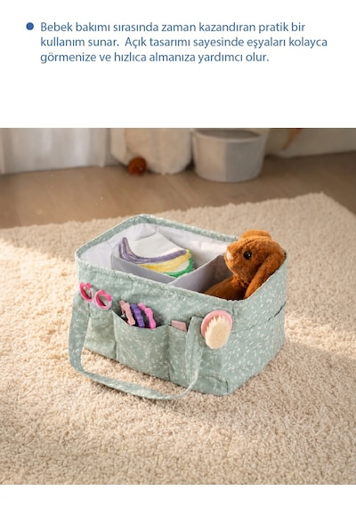 Babyjem - Katlamalı Çanta Anne&Bebek Organizer Yeşil Çiçek