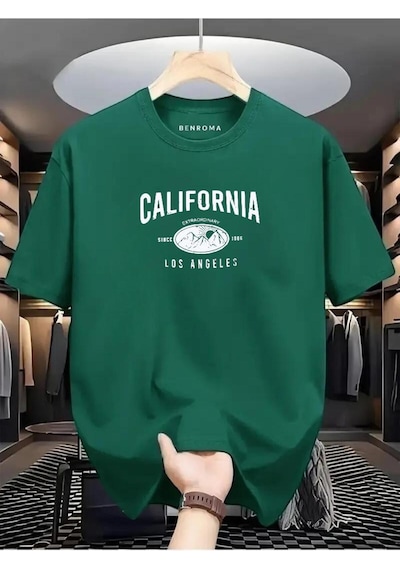 Calıfornıa Los Angeles Baskılı Oversize Tişört Yeşil