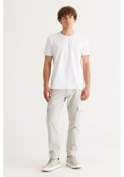 Erkek Beyaz 360 Derece Her Yöne Esneyen Slim Fit Bisiklet Yaka Tişört Beyaz