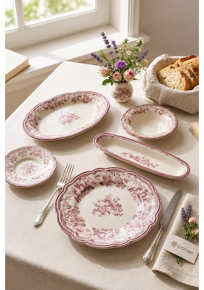 Porser Porselen Velour Maroon Fulya Kahvaltı Seti 6 Kişilik 20 Parça Çok Renkli