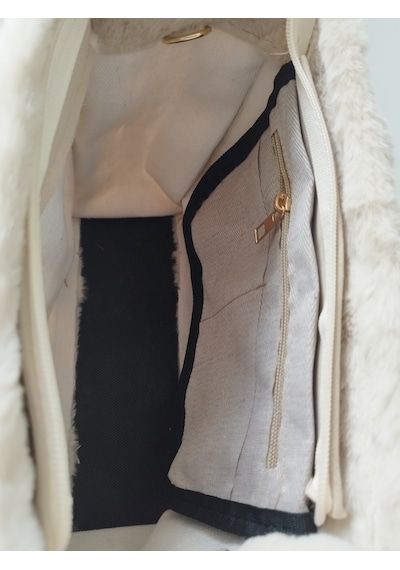 Vivazzaluxe Vintage Peluş Kürk Model Sonbahar, Kış Tote Bag Kadın El, Kol, Omuz Çanta Krem