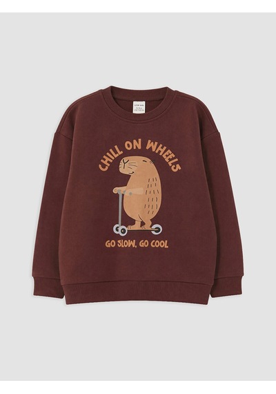 LC Waikiki Lcw Kids Bordo Baskılı Erkek Çocuk Kalın Sweatshirt