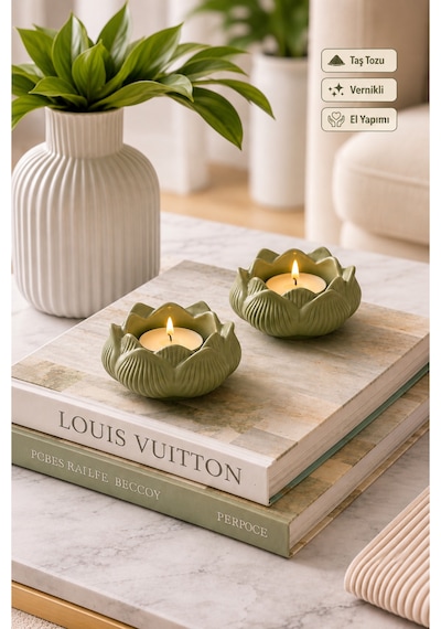 2 Adet Lotus Mumluk Pinterest Lotus Şık Tasarımlı Tealight Mumluk Ev Dekorasyon Ürünü - Vernikli Mumlar Hariç Mint Yeşili