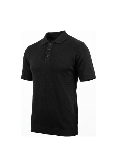 Onno Pamuk İplikli İnce Polo Yaka Düğmeli Triko Tshirt Siyah