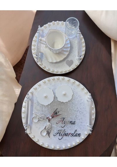 Ethereal Gümüş İncili Söz Nişan Tepsisi Gümüş