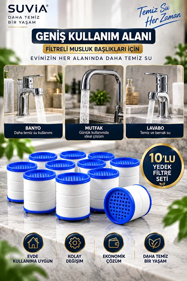 Musluk Başlığı Yedek Filtre 10'lu Set Filtreli Musluk Başlıkları Uyumlu Su Filtresi 10 Adet
