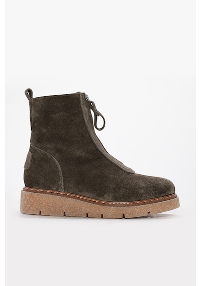 Fast Step Hakiki Deri Kürklü Kadın Klasik Bot 657kza2502 Haki Süet