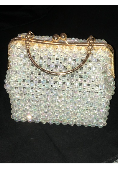 Clutch,, Boncuk Abiye Çanta Beyaz