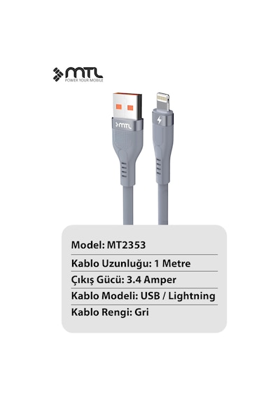 Usb To İphone Lightning Silikon Hızlı Şarj Ve Data Aktarım Kablosu 1 Metre 3.4 Amper Mt2353