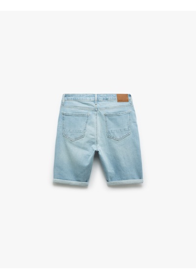 Koton Slim Fit Pamuklu Katlamalı Paça Denim Şort Açık İndigo 5sam40008ıd Açık İndigo