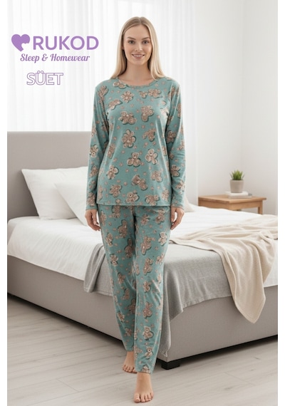 Rukod Kadın Mint Yeşili Ayı Desenli Kışlık Bisiklet Yaka Uzun Kol Pijama Takımı Mint Yeşili Rukod Kadın Mint Yeşili Ayı Desenli Kışlık Bisiklet Yaka Uzun Kol Pijama Takımı Mint Yeşili