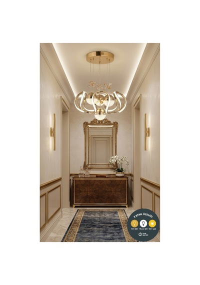 Yummy 3 Renk Gold Sarı Beyaz Ve Gün Işığı Kumandalı Led Avize Altın