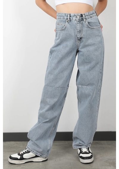 Giysa Arkası Kemer Detaylı Baggy Jean Kar Yıkama