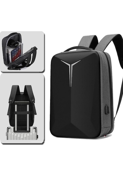Laptop Sırt Çantası Usb Şarj Girişli İş Seyahat Su Geçirmez Notebook Apple Uyumlu iPad Ve Evrak Taşıma Çantası Gri Gri