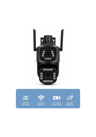 Çift Lens, Gece Görüşlü Hd Wifi Kablosuz Güvenlik Kamerası, Hareket Sensörlü