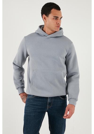 Buratti Regular Fit Kapüşonlu Kanguru Cepli Içi Tüylü Yumuşak Şardonlu Erkek Sweat 5905281 Açık Gri