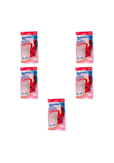Dolphin Lateks Bulaşık Temizlik Eldiveni - Kırmızı - Xl - No : 10 - 5 Çift - Paket