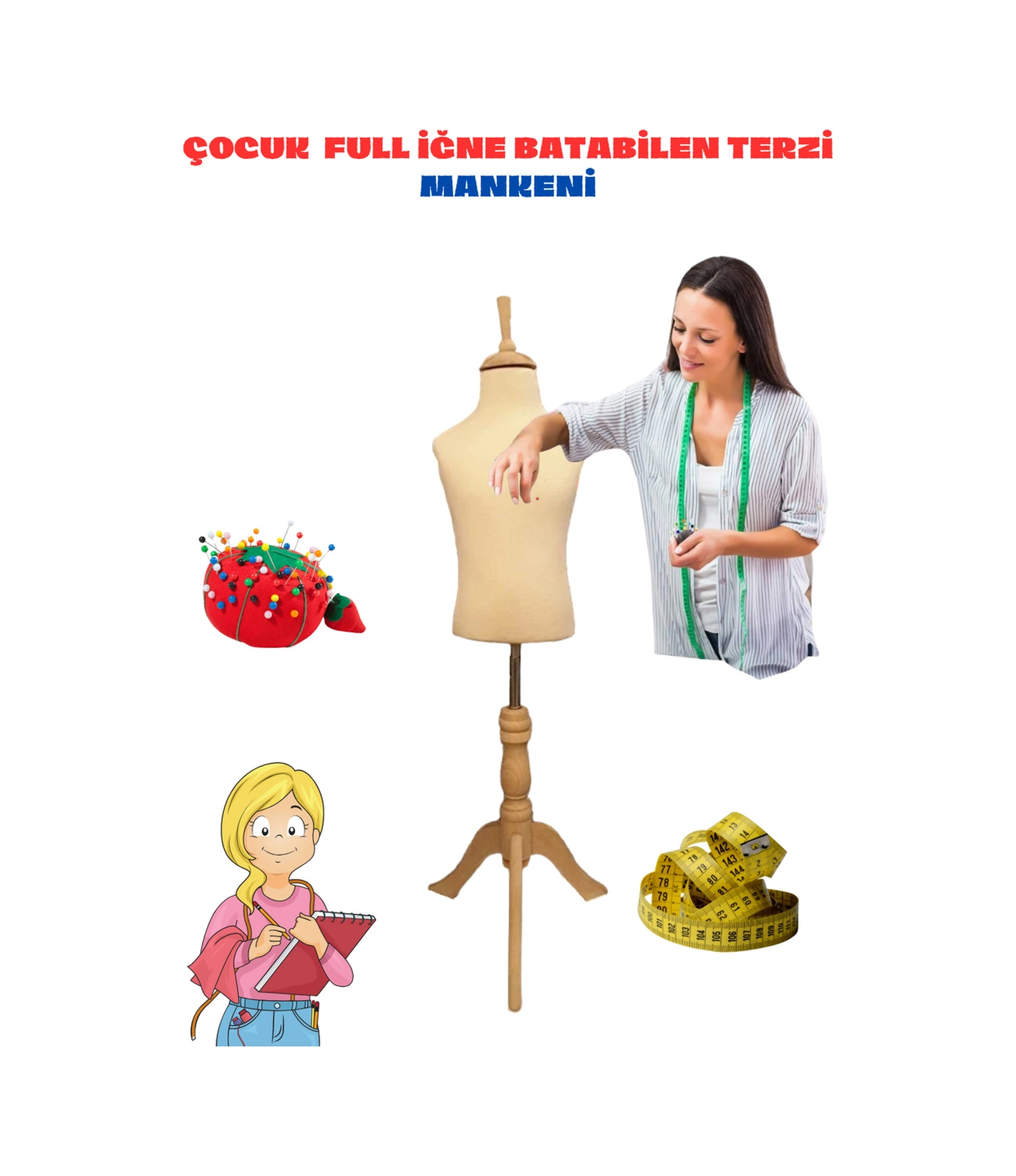 Çocuk Beyaz Kumaşlı Üç Ayaklı 1 Yaş Terzi Mankeni