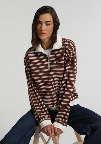 Colin's Colins Regular Fit Polo Yaka Çizgili Kadın Kahverengi Sweatshirt Cl1081687 Q1.v1 Brw