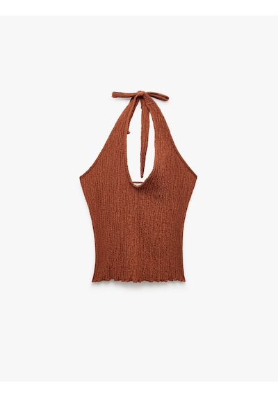 Koton Bürümcük Kumaş Slim Fit Sırt Dekolteli Halter Yaka Üst Kahverengi 5sak10548ek Kahve